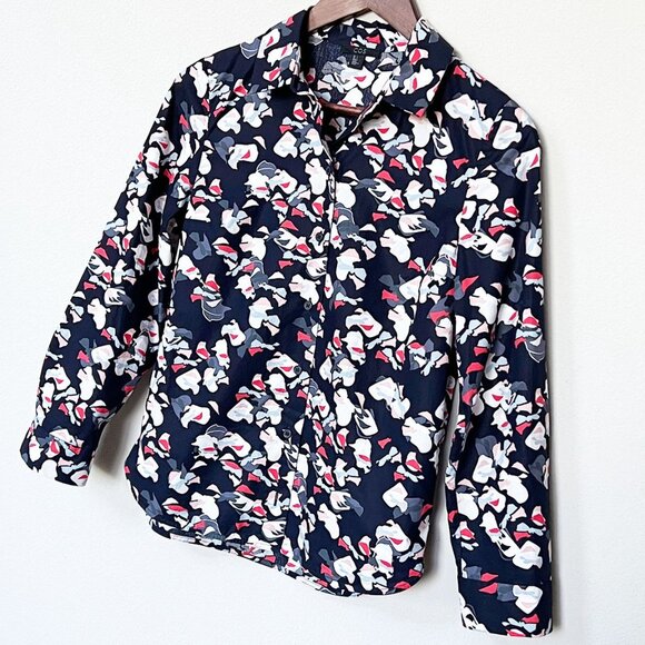 COS 100% Cotton Button Up Down Shirt Top Blouse Abstract Floral Navy Blue 2 $120 - Picture 11 of 13